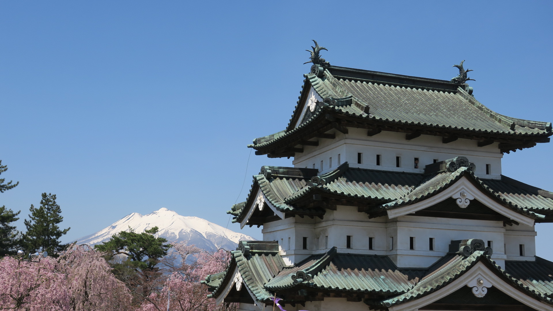弘前城と岩木山